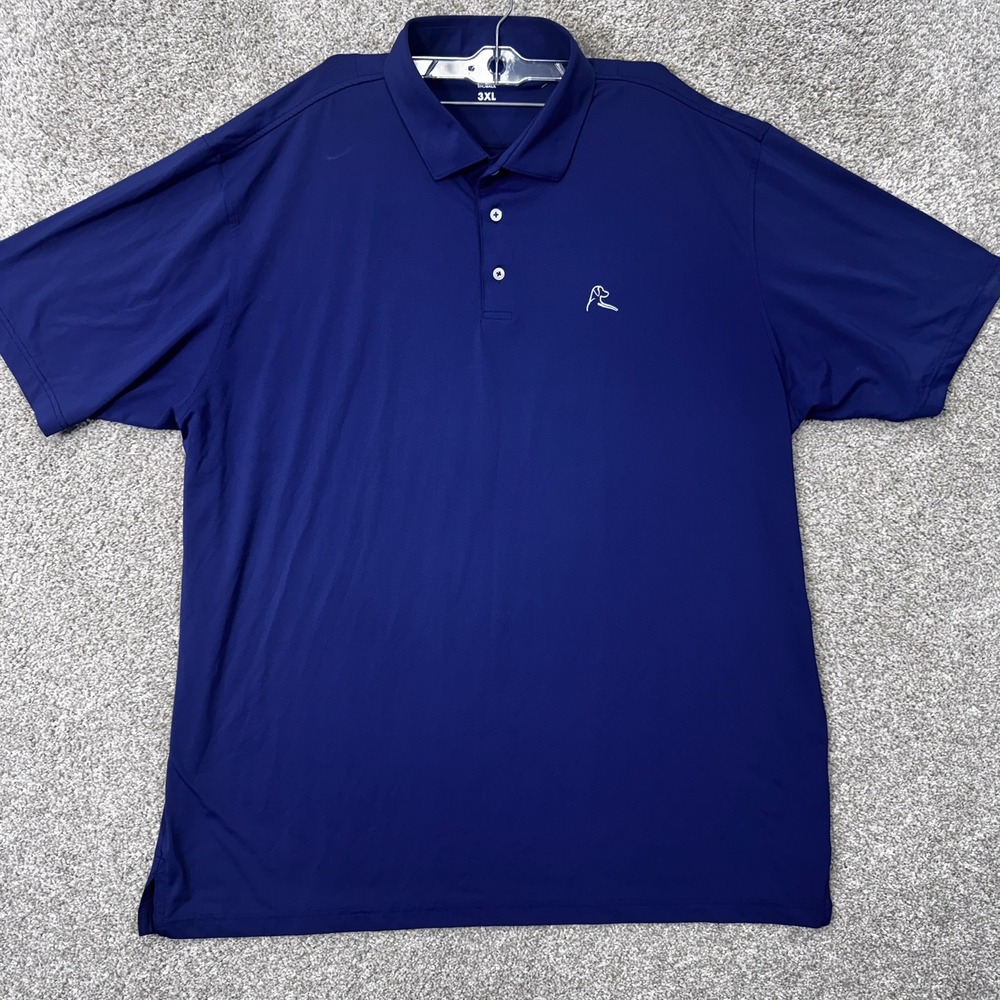 Rhoback Polo Shirt Mens 3XL Performance Blue Short Sleeve USA Flag EUC
